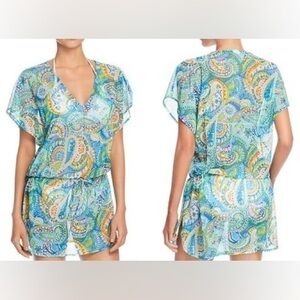 Lauren Ralph Lauren paisley multi color tunic swim coverup medium